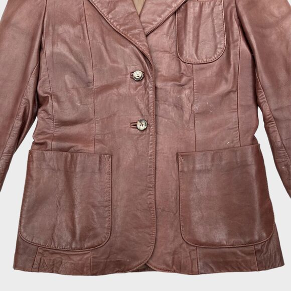 Amen Wardy Vintage Single Breasted Leather Jacket Brown Women's Small/Medium - Picture 3 of 13